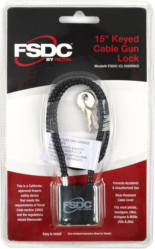 FSDC Gun Cable Lock 15" - California DOJ Approved, Scratch-Resistant with 2 Keys