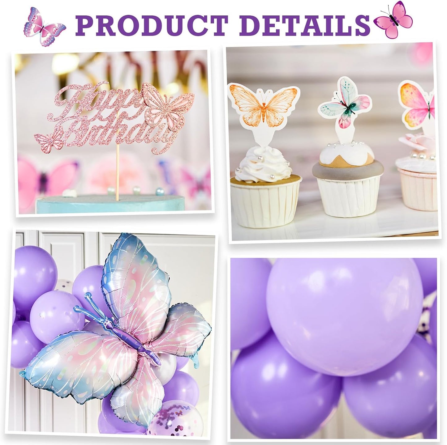 Butterfly Birthday Decoration - Purple Party Decor with Balloons & Happy Birthday Banner | 3D Stickers & Tablecloth