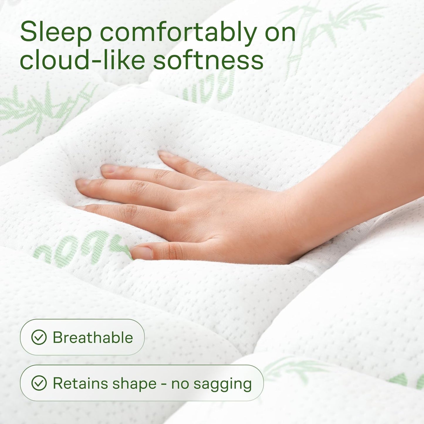 Niagara Sleep Solution Queen RV Size Mattress Topper - Ultra Soft Bamboo Viscose Pillow Top for Back Pain Relief | Naturally Cooling, Sage