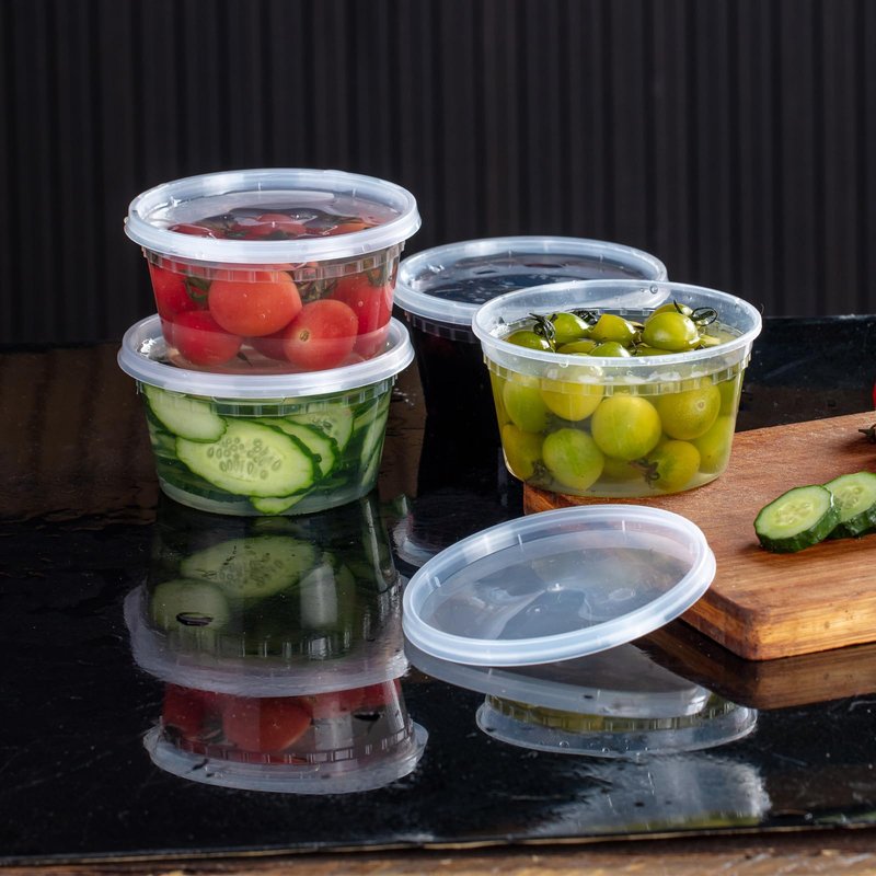 plaspapier 8 oz Clear Plastic Condiment Cups - 48-Pack with Lids, Airtight Small Food Containers, BPA-Free, Dishwasher Safe