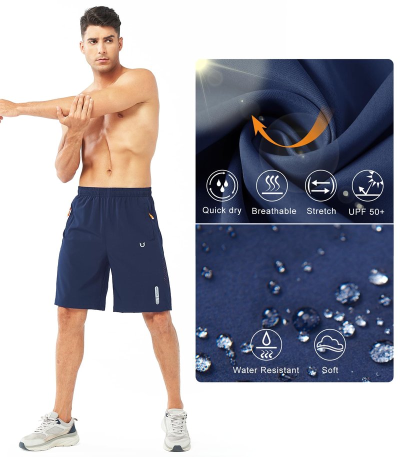 NORTHYARD Men's Athletic Running Shorts Gym Workout 7"/9"/5" Quick Dry Lightweight Sports Basketball Tennis 3 Zipper Pockets NAVY-9inch M
