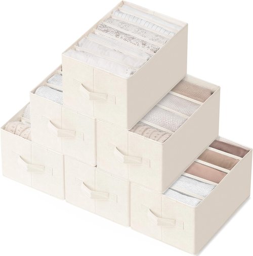 Criusia Large Clothes Organizer - 6 Pack Foldable Fabric Storage with Handles for Wardrobe | Beige