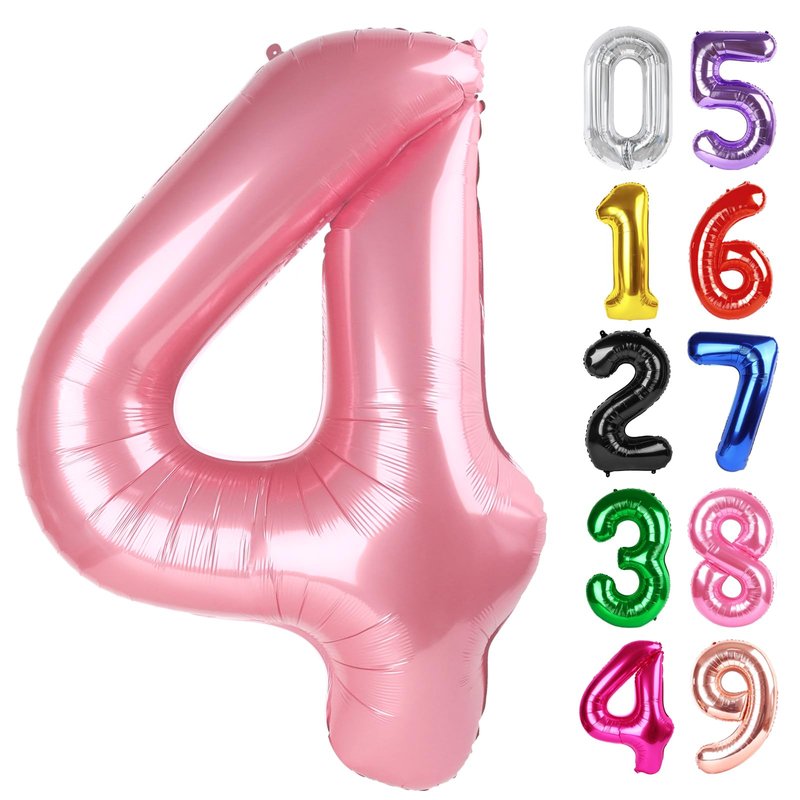 Pearlescent Pink Number 4 Balloon 40 Inch, 4th Birthday Party Decorations for Children, Giant 4 Foil Balloon for Party Supplies