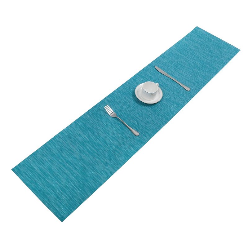 SHACOS Woven Vinyl Table Runner Indoor Outdoor 12x54 inch Kitchen Dining Table Runners Wipe Clean Washable PVC Table Runner, Teal Blue