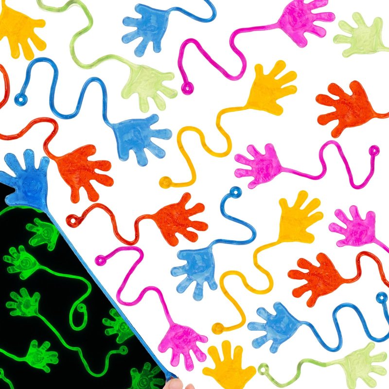 POPLAY 56PCS Sticky Hands Party Favors, Glowing Sticky Hands Glitter Fingers Party Table Favor Set for Kids, Birthday Goodie Bag Stuffers, Classroom Gift Exchange School Rewards