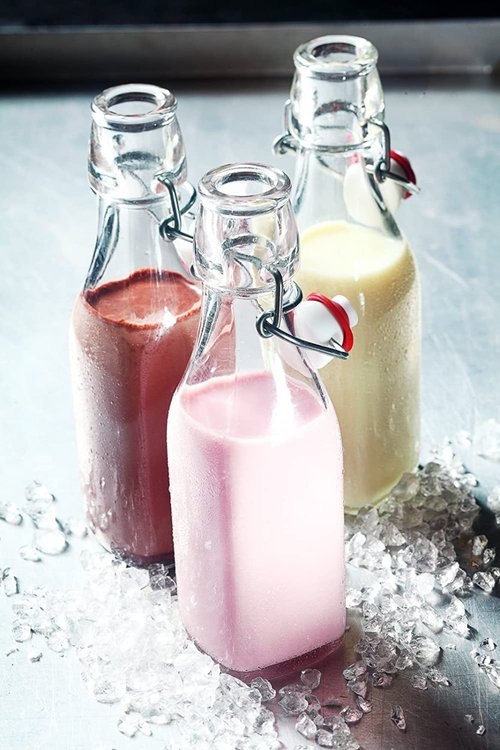 Estilo Swing Top Easy Cap Clear Glass Bottles with Caps, Round, 8.5 oz, Set of 6 - Standard Size, Flip Top Glass Bottles to Store Home Brews, Oils, Vinaigrettes, Wines, Beer, Teas - Syrup Bottles