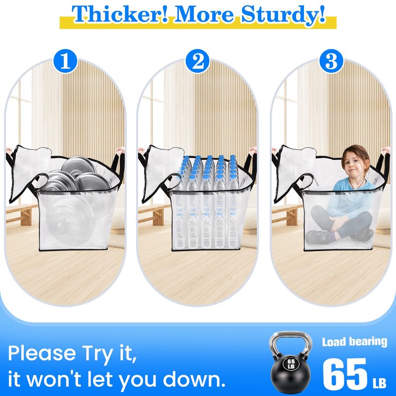 BlissTotes 6-Pack Large Moving Bags with Backpack Straps & Strong Zippers, Heavy-Duty Storage Bags Moving Boxes for Space Saving, Dorms, Transport, 93L-25 Gallons, Clear
