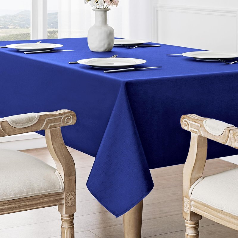 Veblandy Rectangle Tablecloth Waterproof 60x144 inch Linen Textured Table Cloth Stain and Wrinkle Resistant Washable, Decorative Fabric Table Cover for Dining, Party and Camping, Royal Blue