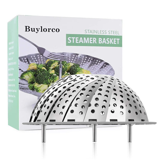 Buylorco Stainless Steel Folding Vegetable Steamer Insert Steamer Cookware for Veggie Seafood Cooking (Fit Pots 7" to 11")