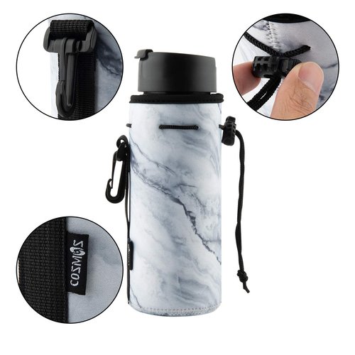 CM Neoprene Bottle Sleeve - Portable Insulator Cover with Drawstring for 18-20 Oz Bottle (Marble & Van Gogh Painting Patterns, 2 pcs)