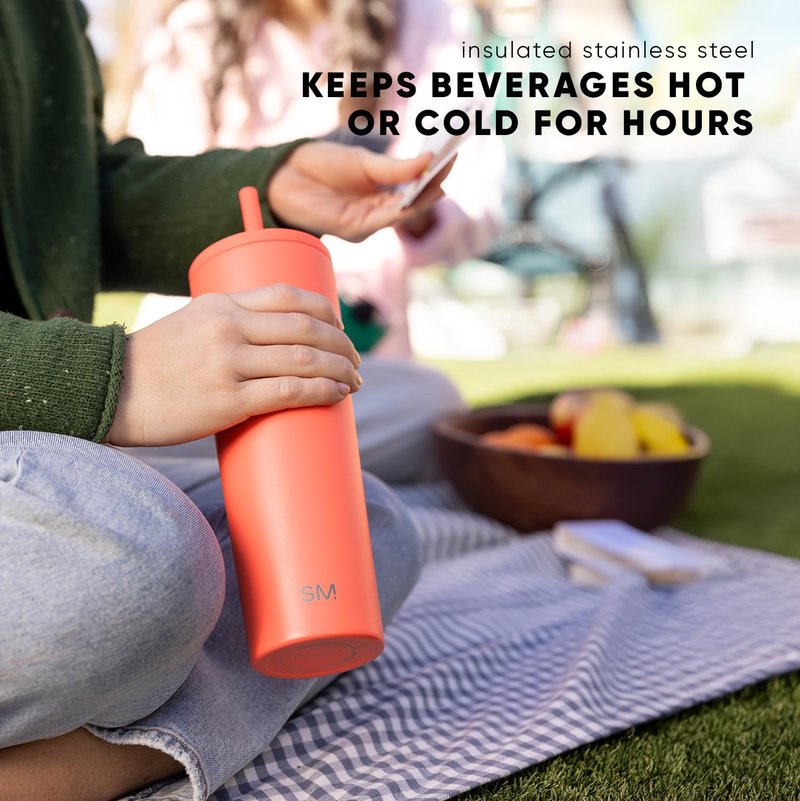 Simple Modern Classic Tumbler with Straw Lid | Insulated Iced Coffee Cup Reusable Stainless Steel Water Bottle Travel Mug | Gifts for Women Men Her Him | 24oz | Midnight Black