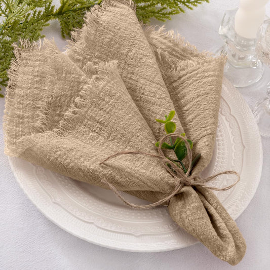 Socomi Linen Napkins Set of 6 - Washable Caramel Cloth for Weddings & Parties | 17"x17" Size