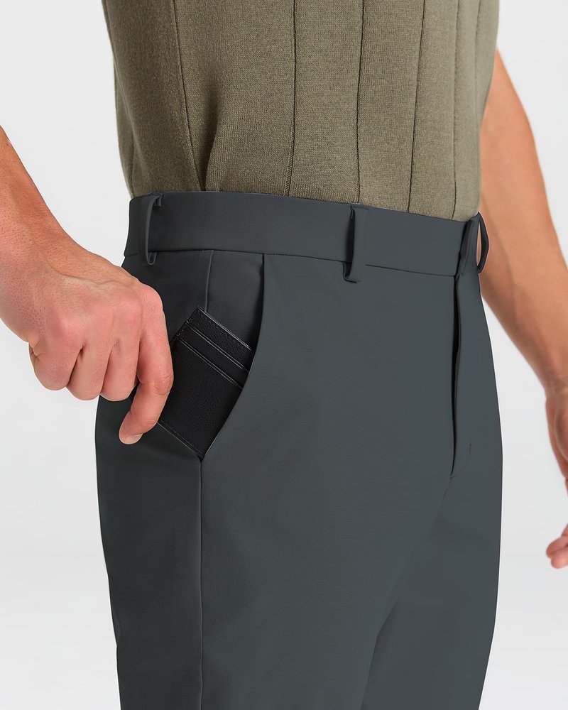SNOWTEN Mens Work Pants, Business Casual Pants for Men, Stretch Golf Pants 30" Quick Dry Lightweight with Pockets Darkgrey 33w × 30L