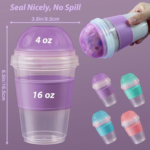 Freshmage 20 oz Yogurt Parfait Cups - Reusable Overnight Oats Containers with Lids & Spoons | 4 Pack
