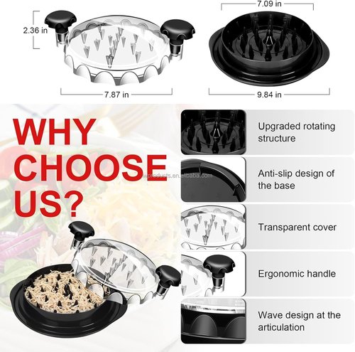 Chicken Shredder Tool by Twist - Manual 10-Inch Meat Shredder with Clear Lid & Non-Slip Base | Easy Clean, Dishwasher Safe (Black)