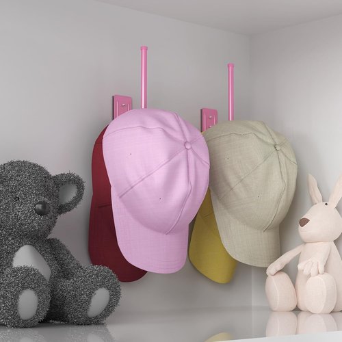 Durmmur Hat Racks - 2 Pack Stainless Steel Baseball Cap Organizer | Strong Adhesive & Wall-Mounted (Pink, 6 in)