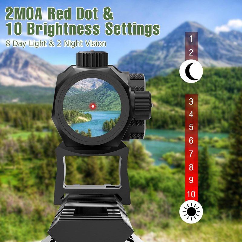 Motion Awake Red Dot Sight 1x20mm 2 MOA Red Dot Optics 10 Level Brightness Rifle Scope Reticle Sights with Co-Witness Riser and Low-Profile, Fits 20mm Rail Mount, IPX7 Waterproof, 1000G Shockproof