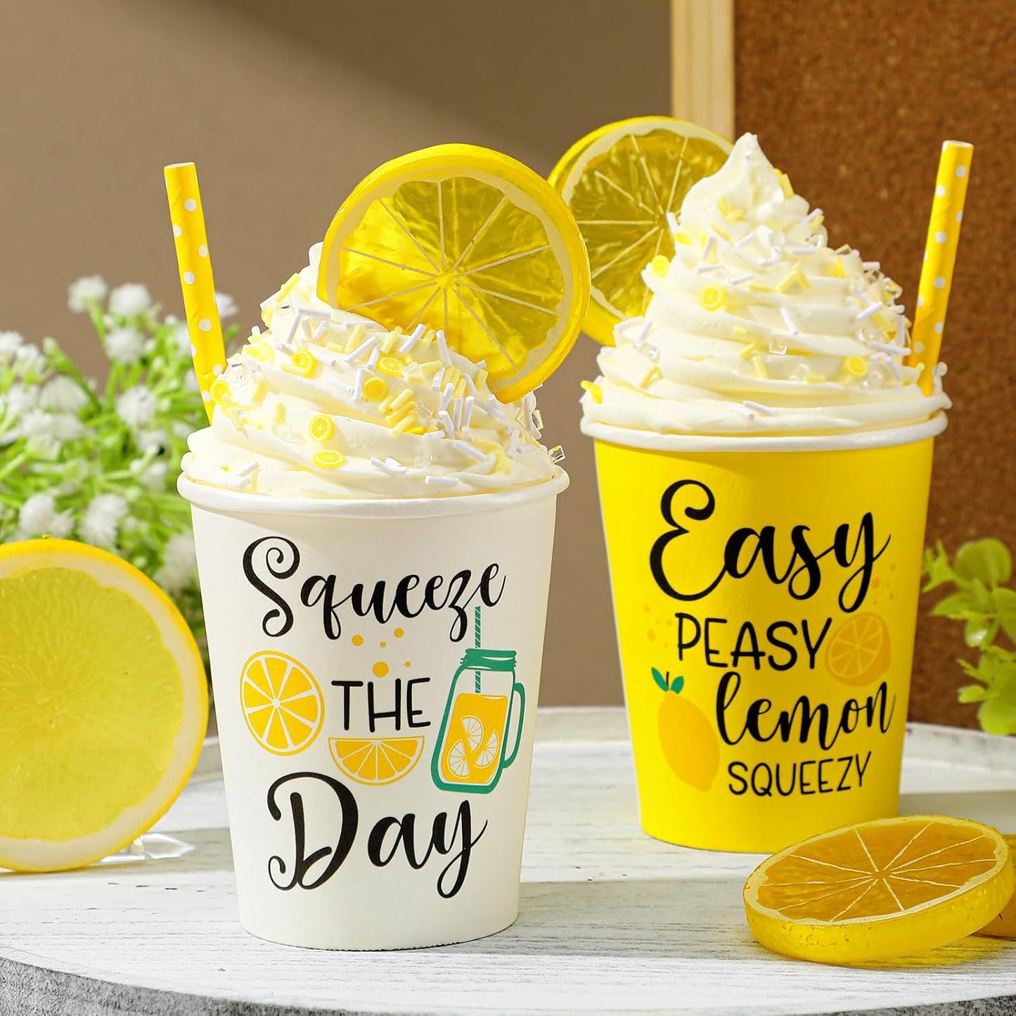 Yungyan Lemon Tiered Tray Decor - Faux Whipped Cream Cups for Summer Parties | 2 Pcs Set