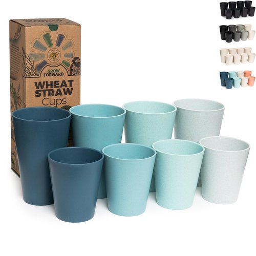 Grow Forward Premium Wheat Straw Cups - 13 & 20 oz Unbreakable BPA Free Hard Plastic Cups – Reusable Lightweight Plastic Drinking Glasses for Kitchen, Outdoor, Water, Camping, RV - Seascape