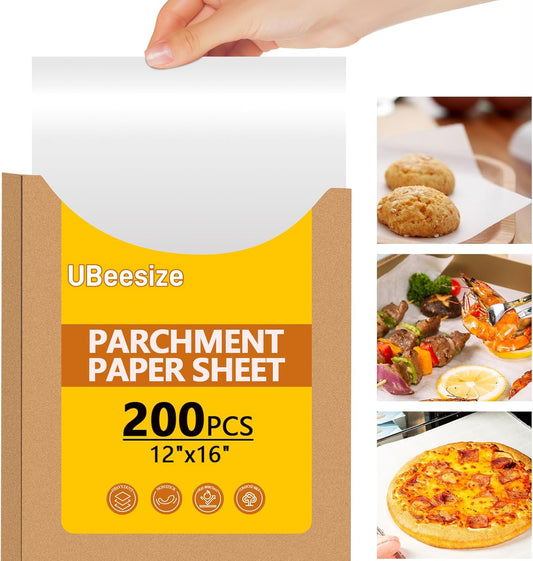 Skiennix 200PCS Heavy Duty Parchment Paper Sheets - Non-Toxic & Unbleached, 12x16 In for Baking & Grilling