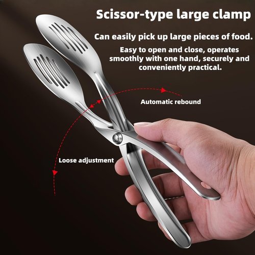 Huakai Kitchen Metal Tongs, Heat-Resistant 600C 304 Stainless Steel Cooking Tongs, Perfect for Food, Steak, Bread, Pizza, Salads and BBQ, Stable Clamping and Flipping Performance