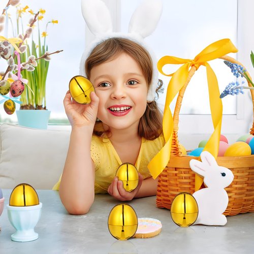 DECHOUS 12Pcs Golden Plastic Easter Eggs Fillable 2.4 Inch Easter Baskets Stuffers Shiny Metallic Empty Eggs for Hunt Game, Spring Festive Party Favor, Classroom Prizes