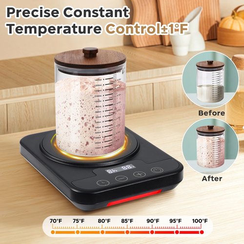 Electric Sourdough Starter Warmer Mat Thermostat Control(70-100°F) Sourdough Warming Pad, Smart Memory Warming Heating Pad Mat 12h Timer, Auto Shutoff, Sour Dough Heater Proofing Tool for Home Baking