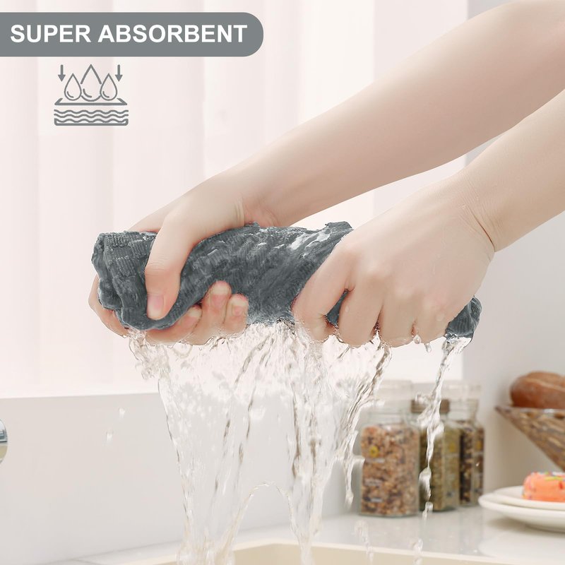Homaxy 100% Cotton Kitchen Towels and Dishcloths Set, 12 x 12 & 15 x 25 Inches, Set of 8 Bulk Terry Cloth Dish Towels, Super Soft and Absorbent Hand Towel with Hanging Loop, Dark Grey