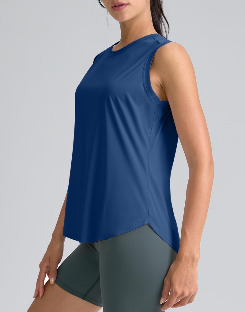 SANTINY Women's Sleeveless Workout Tops Breathable Lightweight Active Tennis Yoga Shirts Athletic Running Tank Tops for Women (Blue_XXL)