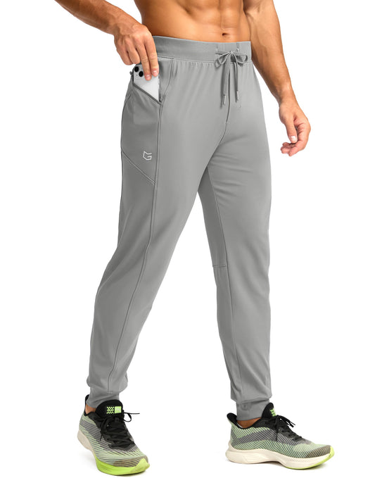 G Gradual Men's Joggers with Zipper Pockets Stretch Tapered Sweatpants Athletic Pants for Men Workout Running Gym(Light Grey, L)