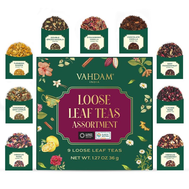 VAHDAM Mother’s Day Gift – Top 9 Exotic Loose Leaf Tea Sampler (18+ Cups) – Floral & Fruity Blends – Hot & Iced Tea Variety Pack | Gift for Mom & Women