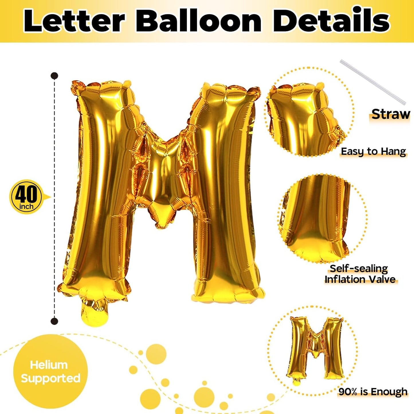 Skiennix 40-Inch Gold Helium Balloon Letters - Custom A-Z Foil Alphabet Decor for Parties