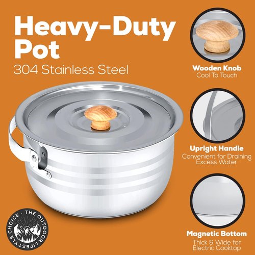 17-Piece Stainless Steel Camping Cookware & Dinnerware Set - Pots, Pans, Plates & Sporks in Travel Bag for Outdoor Adventures