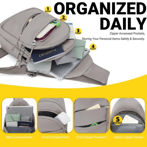 Crossbody Bags for Women, Sling Bag for Men, Small Hiking Backpack Anti Theft Lightweight for Outdoors Travel (M, Khaki)