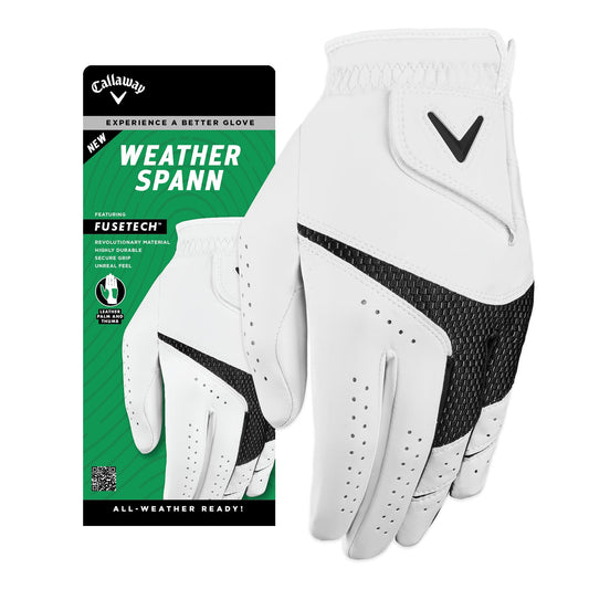 Callaway Golf Weather Spann Glove (Worn on Left Hand,White,Small,Men's)