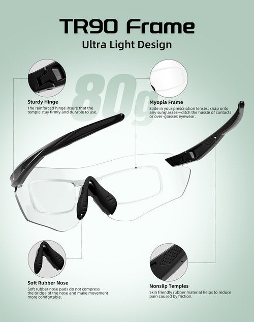Innerking Cycling Glasses Photochromic Sunglasses for Men Women, TR90 Discoloration HD Bike Glasses Frame with 400 UV Protection, Fishing Baseball Pickleball Soft Ball