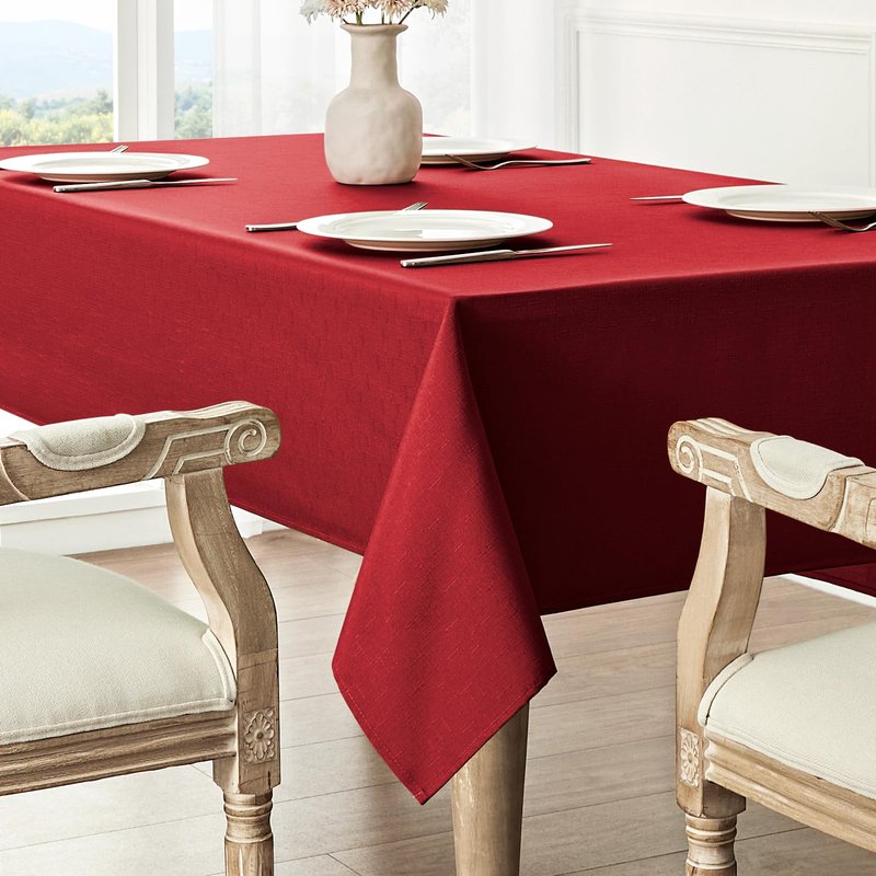 Veblandy Rectangle Tablecloth Waterproof 60x84 inch Linen Textured Table Cloth Stain and Wrinkle Resistant Washable, Decorative Fabric Table Cover for Dining, Party and Camping, Red