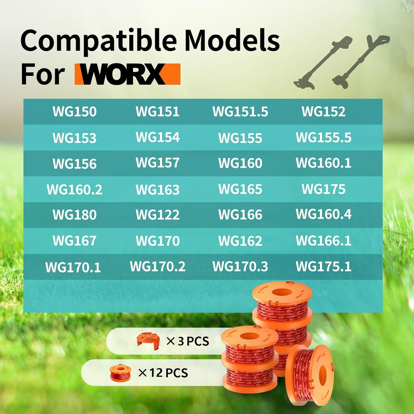 Worx 15-Pack Trimmer Spool Line - Replacement Weed Wacker String | 0.065'' Refills for String Trimmers