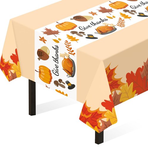 Childom Thanksgiving Tablecloth, 3 Pack Disposable Plastic Tablecloth 54" x 108" Thanksgiving Decorations, Autumn Maple Leaf Party Table Cover, Fall Harvest Party Decor for Outside,Picnic,Home,Dinner