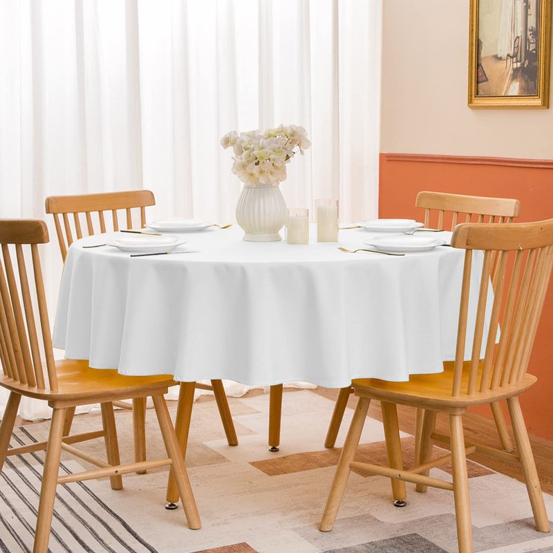 Softalker Round Tablecloth, Waterproof & Stain Resistant Table Cloth Wrinkle Free Fabric 210GSM Polyester Table Cover for Spring/Party/Outdoor - 48 inch,White