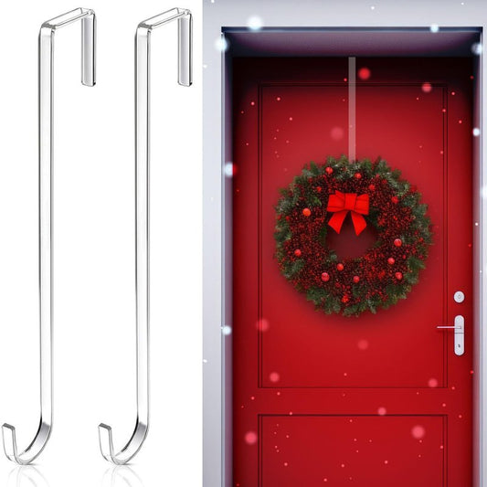 Ripeng 2 Pieces 12 Inch Clear Wreath Door Hanger Plastic White Wreath Hooks for Front Door for Easter Holiday Welcome Sign Decorations Indoor Outdoor Home
