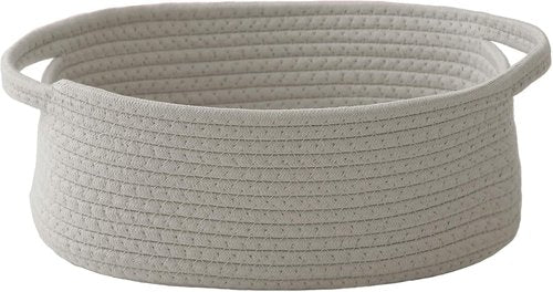 JMvicyroam Woven Basket - Small Rope Storage Bin with Handles for Organizing Shelves & Closets - Grey