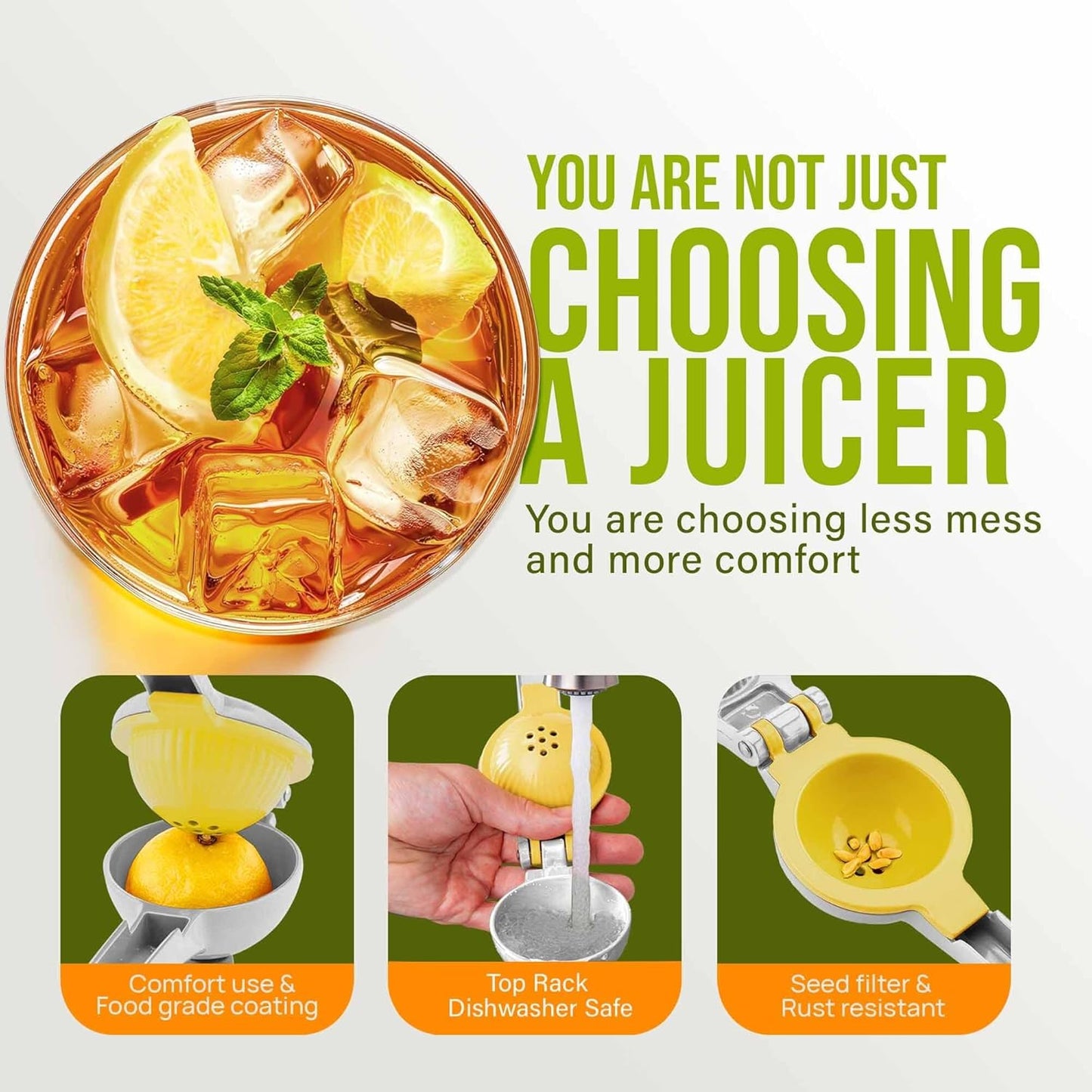 Zulay Kitchen 2-in-1 Lemon Squeezer - Sturdy Hand Juicer for Maximum Juice Extraction - Gray/Yellow