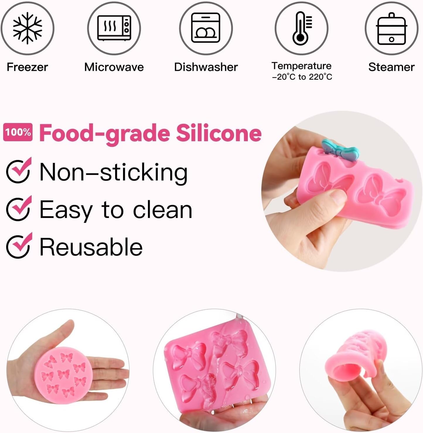 Skiennix 3-Pc Bow Silicone Mold Set - Perfect for Fondant, Chocolate, and Cake Pop Decorating