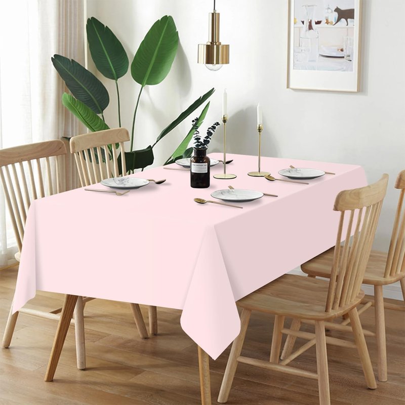 QIKSION Pink Plastic Table Cloth Disposable 3 Pack, 54 x 108 Inch Tablecloths for Valentines, Easter, Mothers Day Decorations, Baby Shower Birthday Party, Rectangle Table Cover