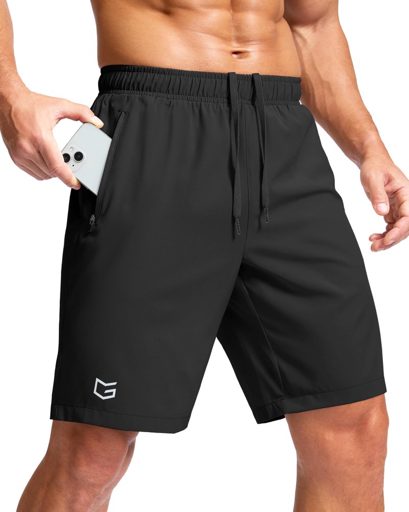 Men's Athletic Running Shorts with Zipper Pockets Quick Dry 7"/ 5"/ 9" Workout Gym Shorts for Basketball Hiking(Black,9XS)