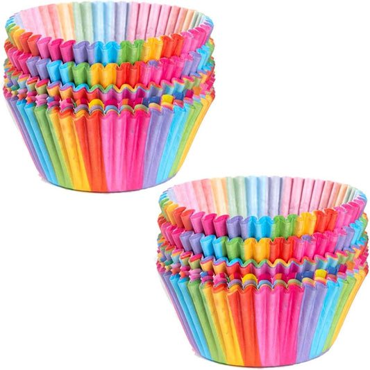 Rainbow Baking Cups by Cupcake Cases - 100 Pcs Paper Cup Set for Weddings & Birthdays
