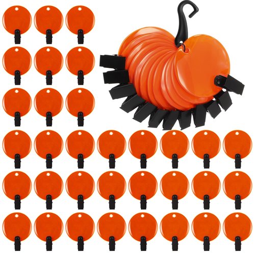 Konohan 48 Pcs Trail Markers with Clips Round Reflective Tacks for Hunting Reflective Tree Tacks Trail Marking Ribbon with Clips Orange High-Visibility Tree Trail Markers for Outdoor Hiking