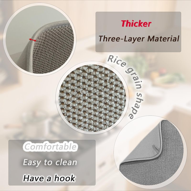 XXL Microfiber Dish Drying Mat, 23"X17" Ultra Absorbent Kitchen Counter Mat, Kitchen Drying Mat,Grey