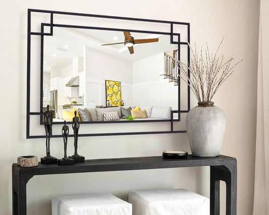 Chende Rectangular Black Mirror for Decor, 24''x36'' Large Living Room Mirror with Metal Frame, Modern Decorative Mirror for Bathroom Entryway, Horizontal/Vertical Hanging